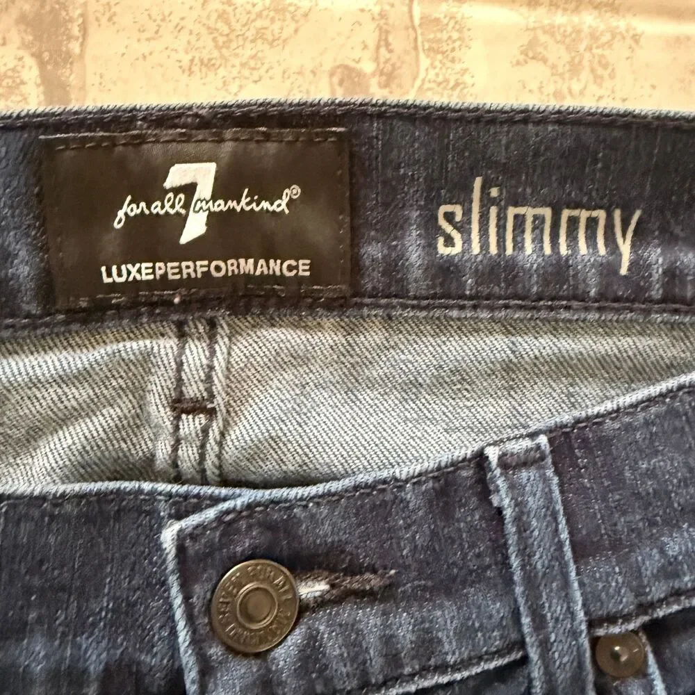7 for All Mankind Luxe Performance Slimmy Mid Rise Stretch Denim Jeans Sz 32
